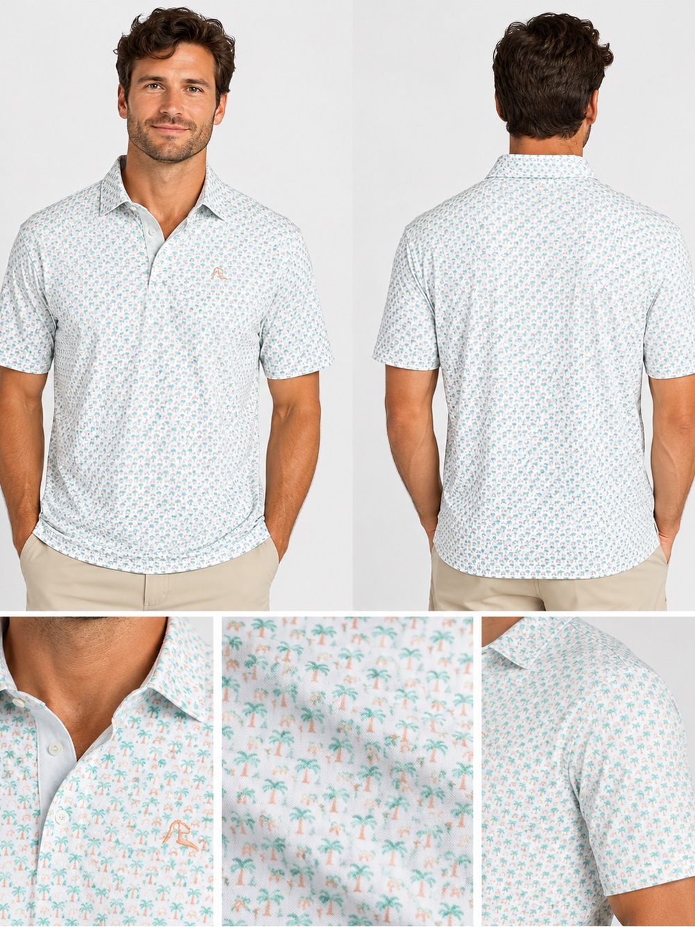 Rhoback White Palm-Print Polo Shirt - Golf Shirt
